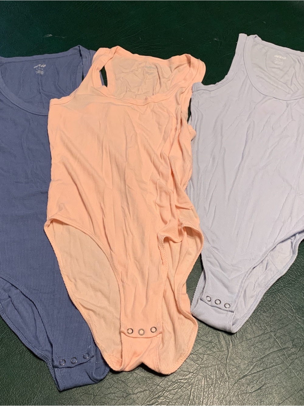 aerie Ribbed Peach/baby blue/blue bundle of 3  Tank Bodysuit - large